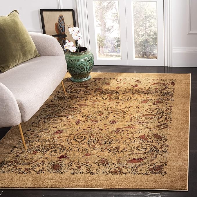 SAFAVIEH Lyndhurst Collection Area Rug - 4' Square, Beige & Multi, Traditional Paisley Design, Non-Shedding & Easy Care, Ideal for High Traffic Areas in Living Room, Bedroom (LNH224A)
