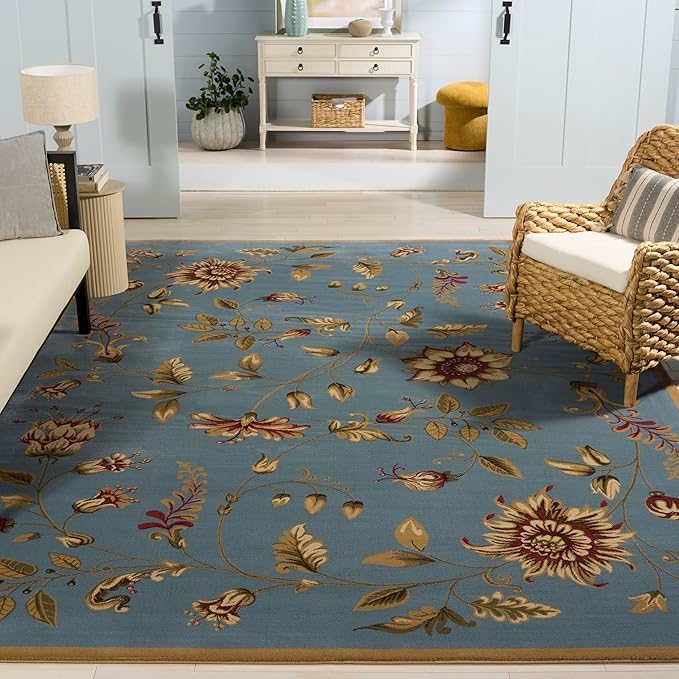 SAFAVIEH Lyndhurst Collection Area Rug - 8' x 11', Blue & Multi, Traditional Floral Design, Non-Shedding & Easy Care, Ideal for High Traffic Areas in Living Room, Bedroom (LNH552-6591)