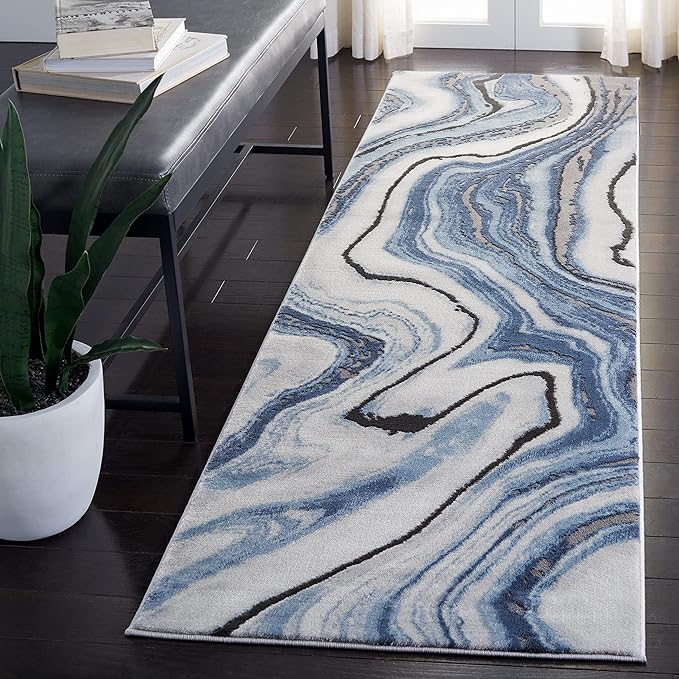 SAFAVIEH Craft Collection Runner Rug - 2'3" x 22', Blue & Grey, Modern Abstract Design, Non-Shedding & Easy Care, Ideal for High Traffic Areas in Living Room, Bedroom (CFT819M)