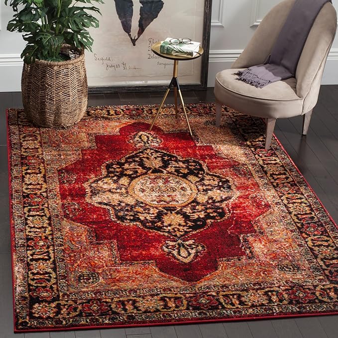 SAFAVIEH Vintage Hamadan Collection Runner Rug - 2'3" x 8', Red & Multi, Oriental Traditional Persian Design, Non-Shedding & Easy Care, Ideal for High Traffic Areas in Living Room, Bedroom (VTH219A)