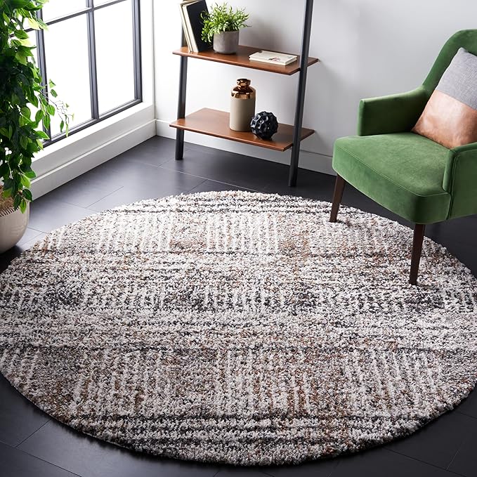 SAFAVIEH Jericho Shag Collection Area Rug - 4' Round, Black & Rust, Non-Shedding & Easy Care, 1.2-inch Thick, Ideal for The Living Room, Dining, Bedroom (JER100Z)