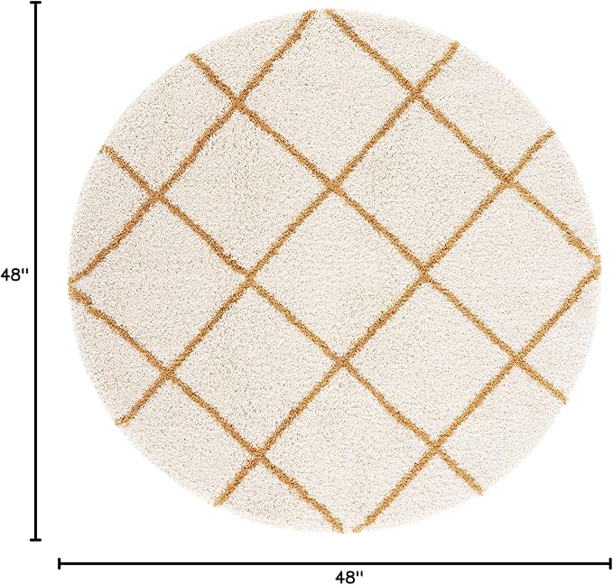 SAFAVIEH Hudson Shag Collection 4' Round Ivory/Gold SGH281E Modern Diamond Trellis Non-Shedding 2-inch Thick Area Rug