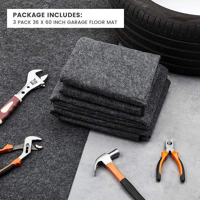 3 Pcs 36 x 60 Inch Oil Spill Mat for Driveway Garage Under Car Leaks Absorbent Oil Pad, Black Rubber Mat Garage Floor Protecting with Waterproof Backing, Reusable, Washable, Non Slip