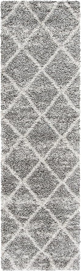 SAFAVIEH Hudson Shag Collection Runner Rug - 2'3" x 8', Distressed Grey & Ivory, Trellis Design, Non-Shedding & Easy Care, 2-inch Thick Ideal for High Traffic Areas in Living Room, Bedroom (SGH281K)