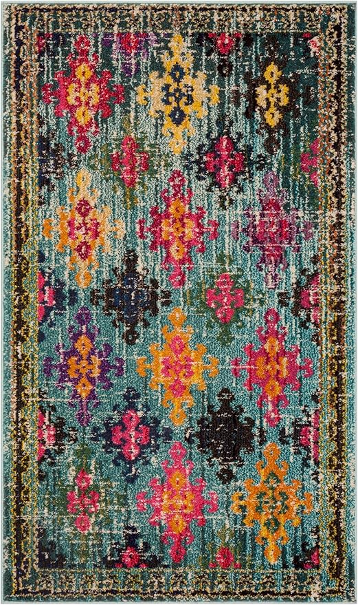 SAFAVIEH Monaco Collection Accent Rug - 3' x 5', Blue & Multi, Boho Diamond Trellis Design, Non-Shedding & Easy Care, Ideal for High Traffic Areas in Entryway, Living Room, Bedroom (MNC244N)