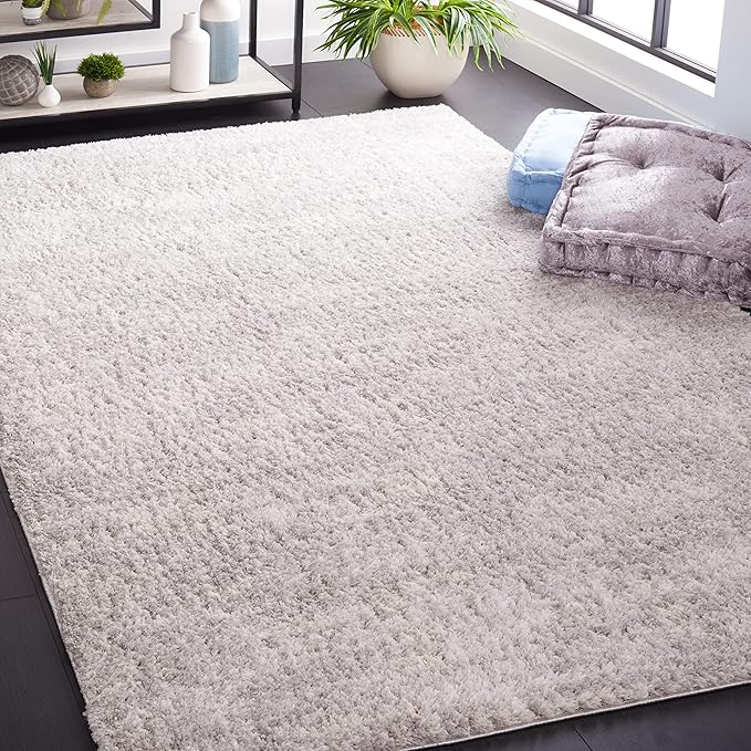 SAFAVIEH Berber Shag Collection Area Rug - 5'5" x 7'7", Grey & Ivory, 1.2-inch Thick Ideal for High Traffic Areas in Living Room, Bedroom (BER563G)