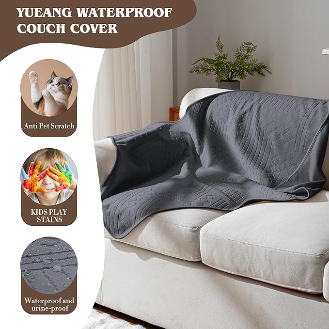 Waterproof Recliner Chair Cover - Washable Double-Sided Velvet and Pattern Reversible Cover for Couch, Bed, Sofa Protection for Dogs, 30x40in/Dark Grey