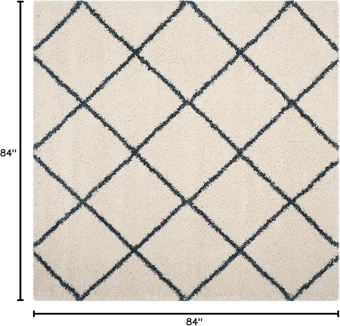 SAFAVIEH Hudson Shag Collection Area Rug - 7' Square, Ivory & Slate Blue, Modern Trellis Design, Non-Shedding & Easy Care, 2-inch Thick Ideal for High Traffic Areas in Living Room, Bedroom (SGH281T)