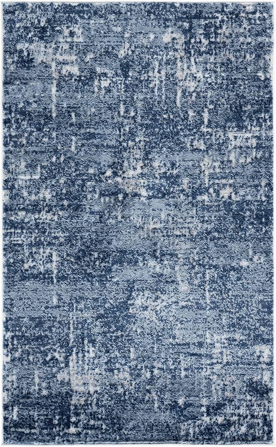 SAFAVIEH Amelia Collection Accent Rug - 3' x 5', Ivory & Dark Blue, Modern Abstract Design, Non-Shedding & Easy Care, Ideal for High Traffic Areas in Living Room, Bedroom, Dining (ALA700M-3)
