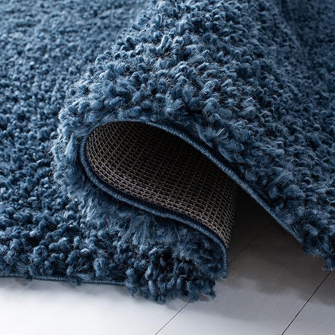 SAFAVIEH August Shag Collection Area Rug - 5' Square, Navy, Solid Design, Non-Shedding & Easy Care, 1.5-inch Thick Ideal for High Traffic Areas in Living Room, Bedroom (AUG200M)
