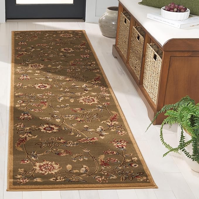 SAFAVIEH Lyndhurst Collection Runner Rug - 2'3" x 12', Green & Multi, Traditional Floral Design, Non-Shedding & Easy Care, Ideal for High Traffic Areas in Living Room, Bedroom (LNH552-5291)