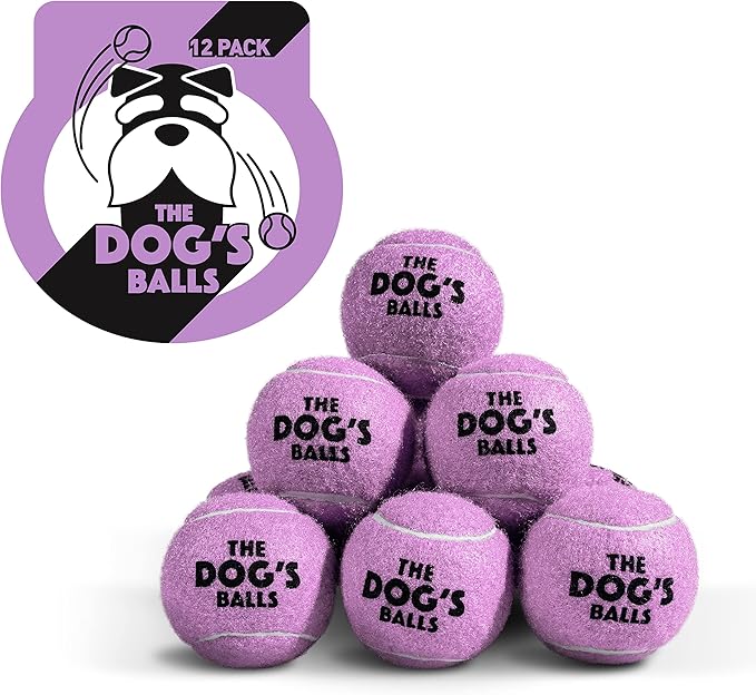 The Dog's Balls Dog Tennis Balls for Dogs, Lilac, 12-Pack - Non-Abrasive Felt Fetch Balls, Tough Rubber Core, Float in Water, Fits Standard Launchers