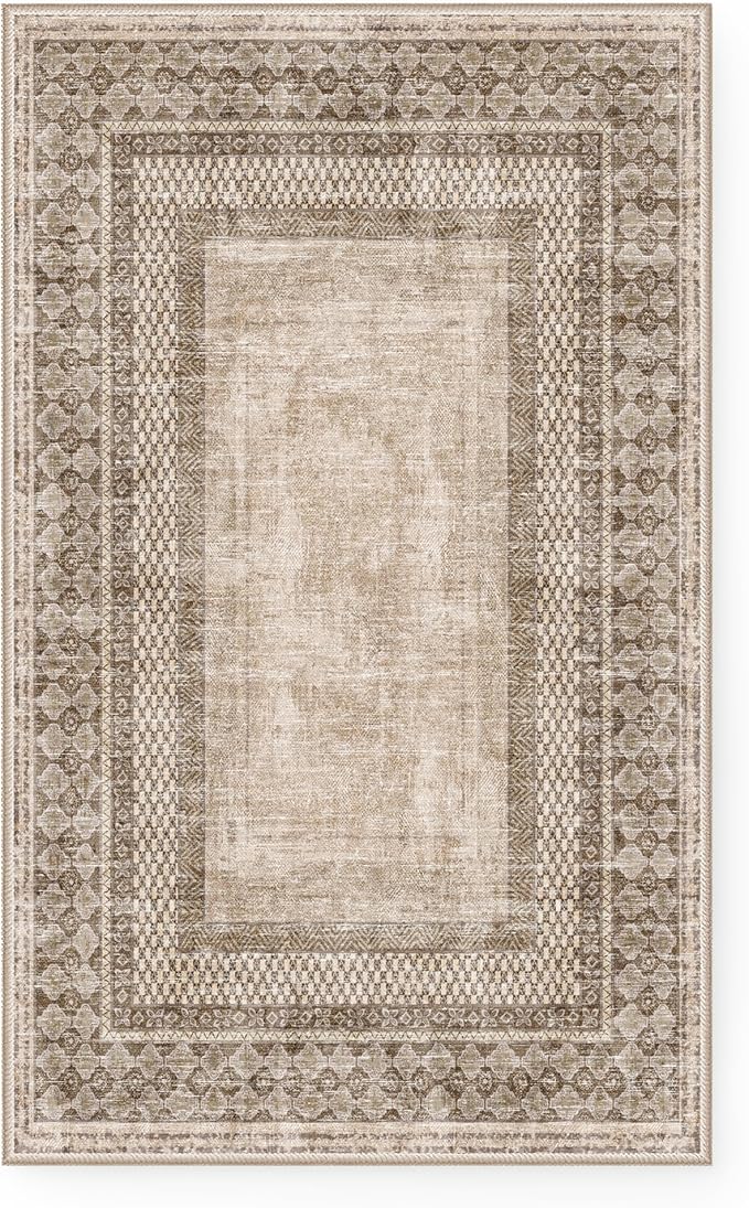 NICETOWN 2'x 8' Brown Runner Rug for Hallway, Machine Washable Thin Non-Slip 2x8 Kitchen Rug Soft Foldable Tribal Bordered Indoor Mat Carpet for Kitchen Laundry Room