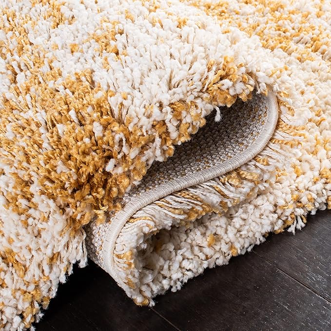 SAFAVIEH Hudson Shag Collection Runner Rug - 2'3" x 8', Ivory & Gold, Modern Design, Non-Shedding & Easy Care, 2-inch Thick Ideal for High Traffic Areas in Living Room, Bedroom (SGH206D)