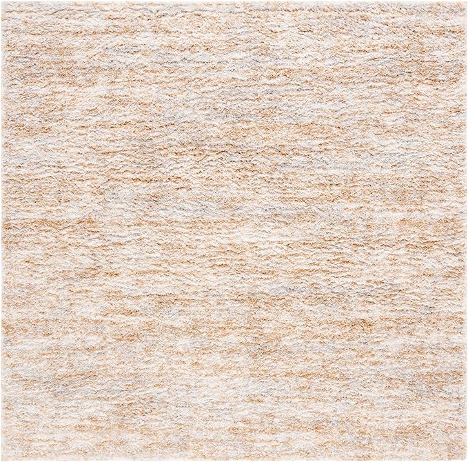 SAFAVIEH Berber Shag Collection Area Rug - 5'5" Square, Ivory & Light Gold, Plush Thick Pile, Ideal for Living Room, Bedroom, Dining Space (BER563D)