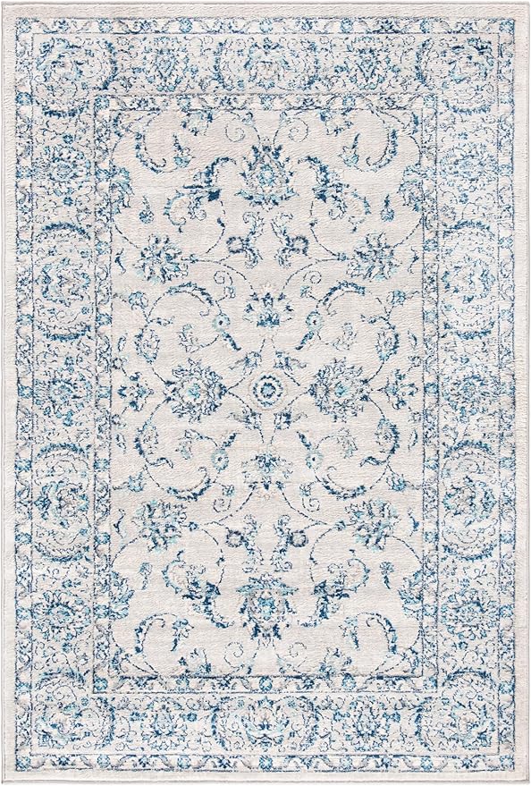SAFAVIEH Brentwood Collection Accent Rug - 3' x 5', Light Grey & Blue, Oriental Floral Scroll Design, Non-Shedding & Easy Care, Ideal for High Traffic Areas in Entryway, Living Room, Bedroom (BNT854G)