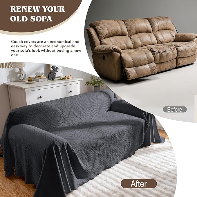 Waterproof Couch Cover, Reversible, Pet-Friendly, Washable and Anti-Slip Couch Covers for Sofa Protection with 3 Cushions, Sofa Slipcovers for Dogs and Cats (71×118in/Dark Grey)