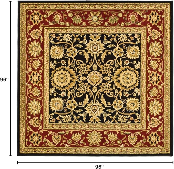 SAFAVIEH Lyndhurst Collection Area Rug - 8' Square, Black & Red, Traditional Oriental Design, Non-Shedding & Easy Care, Ideal for High Traffic Areas in Living Room, Bedroom (LNH212G)