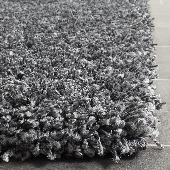SAFAVIEH Santa Monica Shag Collection 2'3" x 7' Dark Grey SGN725 Solid Non-Shedding Living Room Bedroom Dining Room Entryway Plush 2-inch Thick Runner Rug