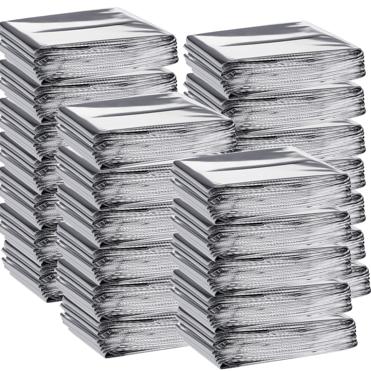 100 Pack Emergency Thermal Blankets Foil Space, Silver - Image 1
