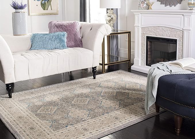 SAFAVIEH Sofia Collection Accent Rug - 4' x 5'7", Light Grey & Beige, Vintage Oriental Distressed, Non-Shedding & Easy Care, Ideal for High Traffic Areas in Foyer, Living Room, Bedroom (SOF366B)