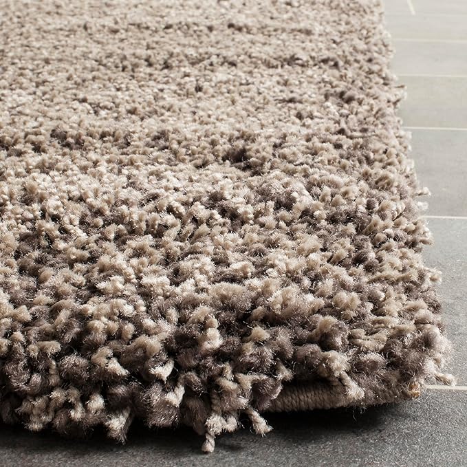 SAFAVIEH Santa Monica Shag Collection 6'7" x 9'6" Mushroom SGN725 Solid Non-Shedding Living Room Bedroom Dining Room Entryway Plush 2-inch Thick Area Rug