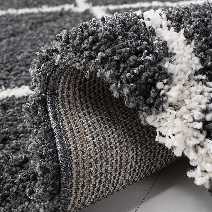 SAFAVIEH Hudson Shag Collection Area Rug - 7' Square, Dark Grey & Ivory, Modern Trellis Design, Non-Shedding & Easy Care, 2-inch Thick Ideal for High Traffic Areas in Living Room, Bedroom (SGH281G)