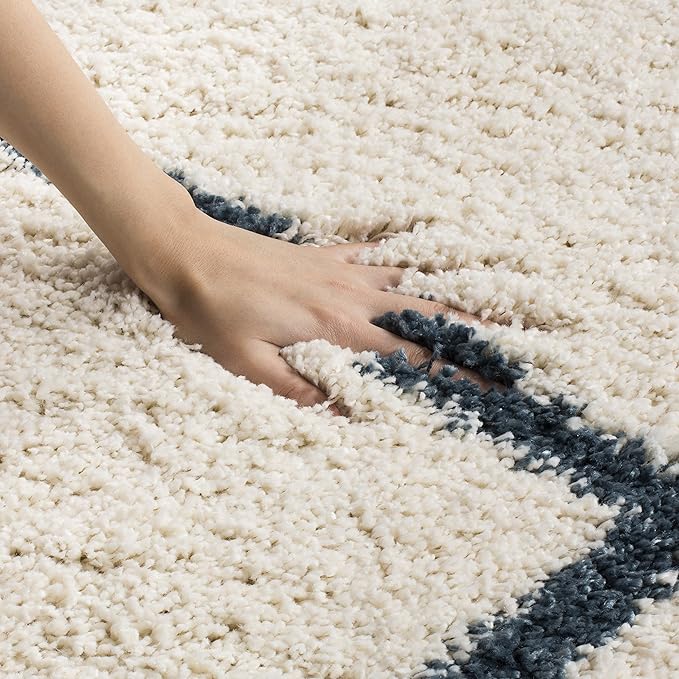 SAFAVIEH Hudson Shag Collection Area Rug - 5'3" x 7'6", Ivory & Slate Blue, Modern Trellis Design, Non-Shedding & Easy Care, 2-inch Thick Ideal for High Traffic Areas in Living Room, Bedroom (SGH281T)