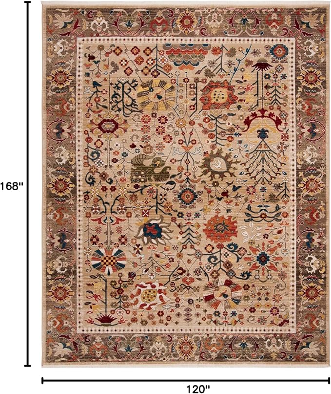 SAFAVIEH Kashan Collection Area Rug - 10' x 14', Beige & Taupe, Traditional Design, Stain Resistant, Ideal for High Traffic Areas in Living Room, Bedroom & Dining Room (KSN303K-10)