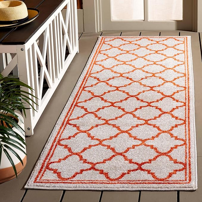 SAFAVIEH Amherst Collection Runner Rug - 2'3" x 11', Beige & Orange, Moroccan Trellis Design, Non-Shedding & Easy Care, Ideal for High Traffic Areas in Living Room, Bedroom (AMT422F)