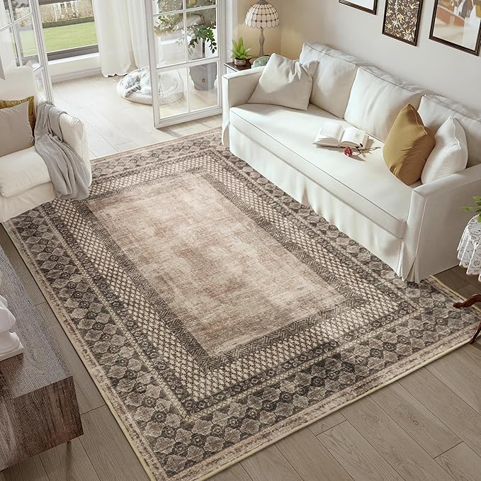 NICETOWN Machine Washable 3x5 Area Rugs - Non-Slip Brown Soft Rug with Rubber Back Foldable Lightweight Carpet Stain Resistant Pet & Kids Friendly Indoor Mat for Kitchen Bedroom Living Room, Brown