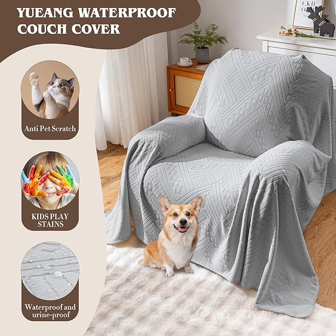Waterproof Recliner Chair Covers, Anti-Slip Reclining Chair Covers, Pet-Friendly, Washable, Durable and Breathable Couch Covers – Reversible Design for Sofa Protection(71x71in/Light Grey)