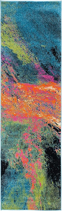 SAFAVIEH Galaxy Collection Runner Rug - 2'3" x 8', Blue & Orange, Modern Abstract Design, Non-Shedding & Easy Care, Ideal for High Traffic Areas in Living Room, Bedroom (GAL117N)