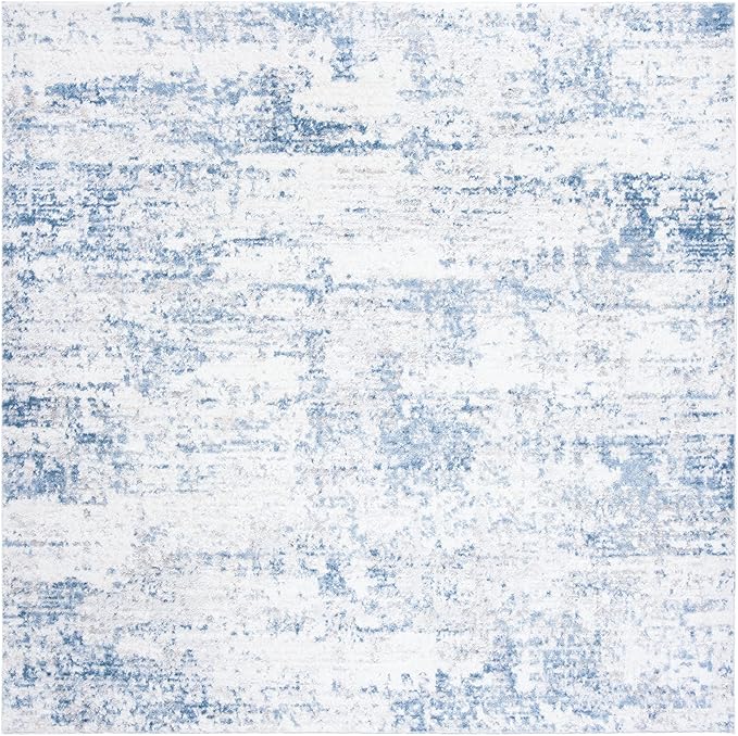 SAFAVIEH Amelia Collection Area Rug - 11' Square, Ivory & Blue, Modern Abstract Design, Non-Shedding & Easy Care, Ideal for High Traffic Areas in Living Room, Bedroom (ALA700A)