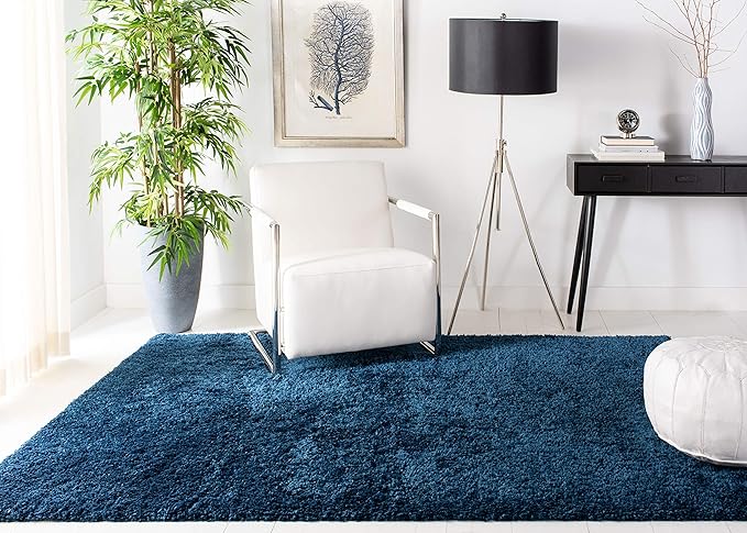 SAFAVIEH Fontana Shag Collection Area Rug - 9' x 12', Blue, Solid Design, Non-Shedding & Easy Care, 2-inch Thick Ideal for High Traffic Areas in Living Room, Bedroom (FNT800M)