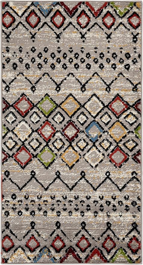 SAFAVIEH Amsterdam Collection Accent Rug - 2'3" x 4', Light Grey & Multi, Moroccan Boho Design, Non-Shedding & Easy Care, Ideal for High Traffic Areas in Entryway, Living Room, Bedroom (AMS108G)