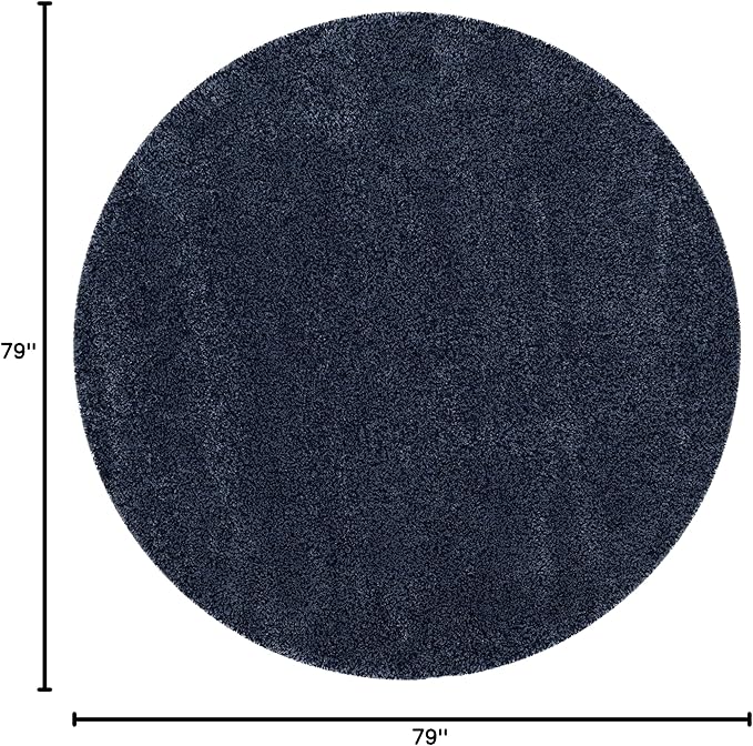 SAFAVIEH Santa Monica Shag Collection Area Rug - 6'7" Round, Navy, Solid Design, Non-Shedding & Easy Care, 2-inch Thick Ideal for High Traffic Areas in Living Room, Bedroom (SGN725-7070)