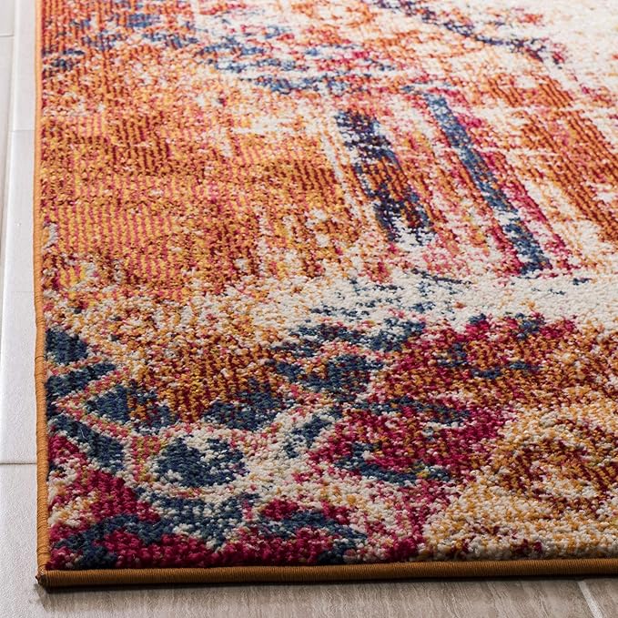 SAFAVIEH Monaco Collection Runner Rug - 2'2" x 6', Orange & Multi, Boho Chic Tribal Distressed Design, Non-Shedding & Easy Care, Ideal for High Traffic Areas in Living Room, Bedroom (MNC222H)