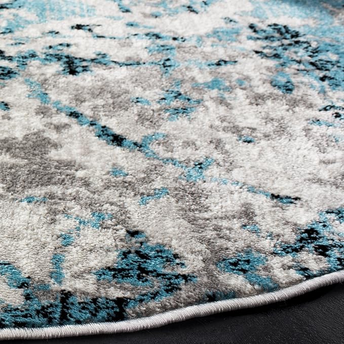 SAFAVIEH Skyler Collection Area Rug - 10' Round, Blue & Ivory, Modern Abstract Design, Non-Shedding & Easy Care, Ideal for High Traffic Areas in Living Room, Bedroom (SKY186M)