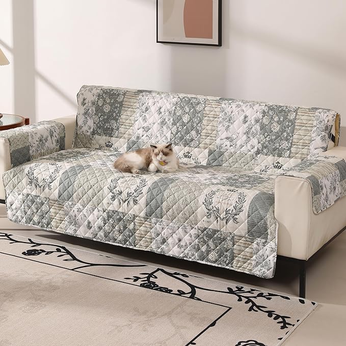 Skidproof Sofa Cover-Grey Bird Sofa Slipcover with Elastic Straps-Easy Fit Slip Cover-Washable Furniture Protector for Pets and Kids(Sofa,Grey)
