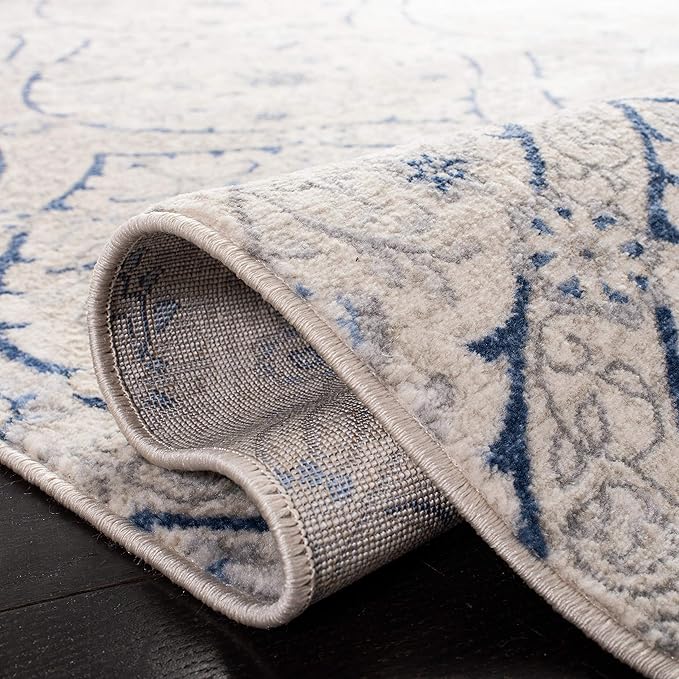 SAFAVIEH Brentwood Collection Area Rug - 10' x 13', Light Grey & Blue, Floral Damask Ogee Trellis Design, Non-Shedding & Easy Care, Ideal for High Traffic Areas in Living Room, Bedroom (BNT860G)