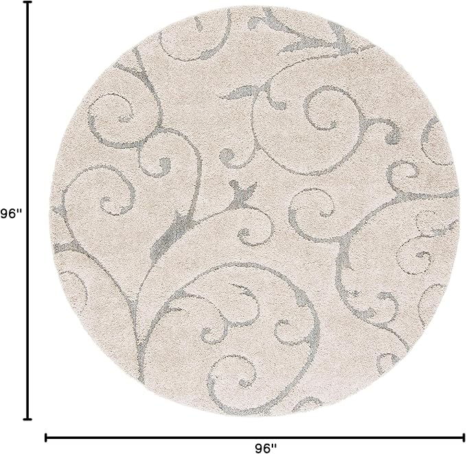 SAFAVIEH Florida Shag Collection Area Rug - 8' Round, Beige & Blue Grey, Scroll Design, Non-Shedding & Easy to Clean, High-Low Plush Pile, Ideal for Living Room, Bedroom, Dining Space (SG455-1155)