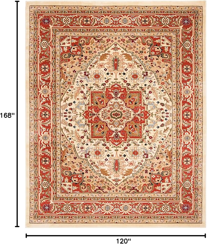 SAFAVIEH Lyndhurst Collection Area Rug - 10' x 14', Ivory & Rust, Traditional Oriental Design, Non-Shedding & Easy Care, Ideal for High Traffic Areas in Living Room, Bedroom (LNH330R)
