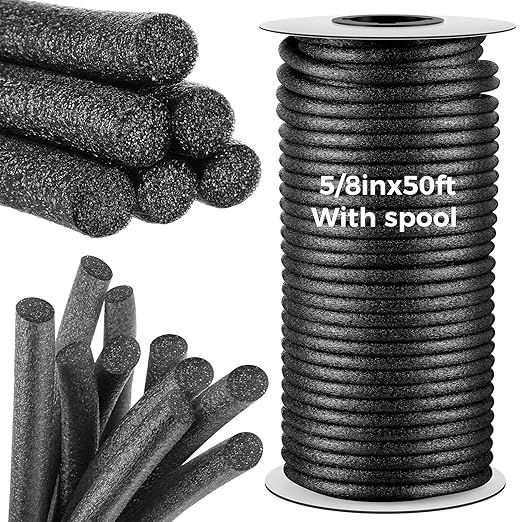 5/8 Inch x 50 ft Foam Backer Rod for Gaps Joints Concrete Crack Filler Caulk Saver Bulk Foam Backing Rod Concrete Filler Rope for Weather Stripping Door Seal (Black)