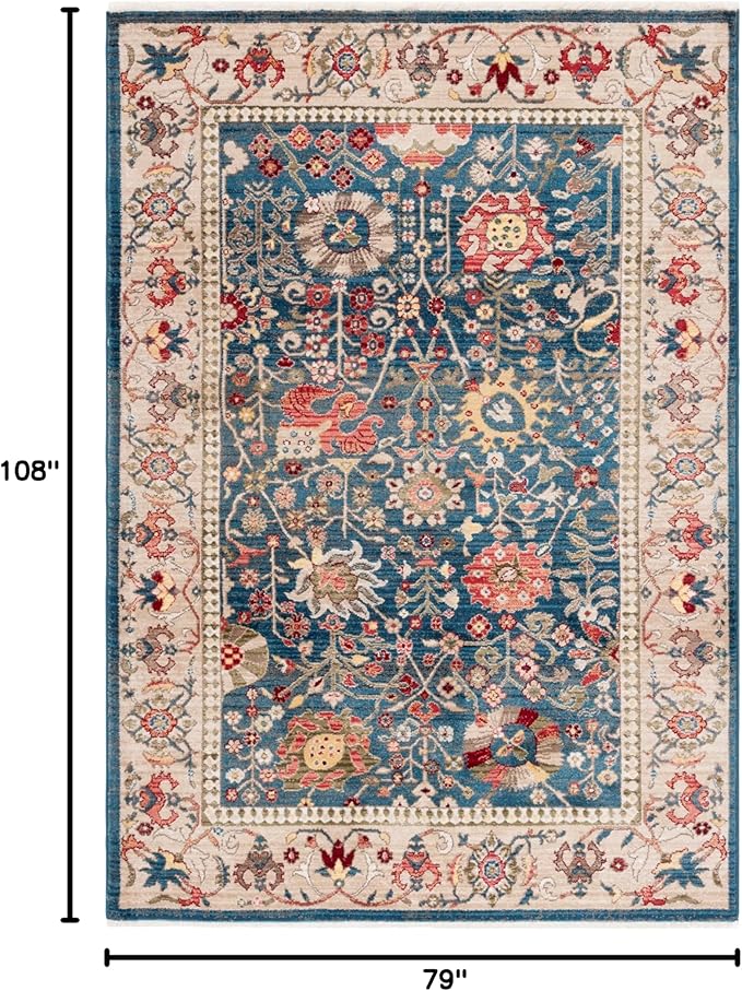 SAFAVIEH Kashan Collection Area Rug - 6'7" x 9', Blue & Tan, Traditional Design, Stain Resistant, Ideal for High Traffic Areas in Living Room, Bedroom & Dining Room (KSN303G-6)