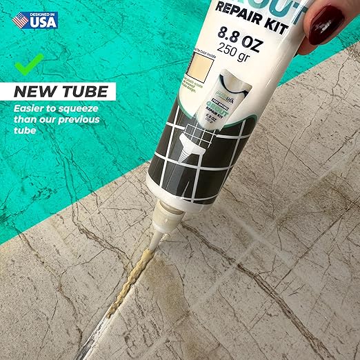 Pentausa Premixed Acrylic Sanded Tile Grout Repair Kit - Ready to Use Grout Renew Filler for Bathroom, Shower, & Kitchen Tile with Grout Removal Tool, Applicator & Sponge, (8.8 Oz - 250gr) (Beige)