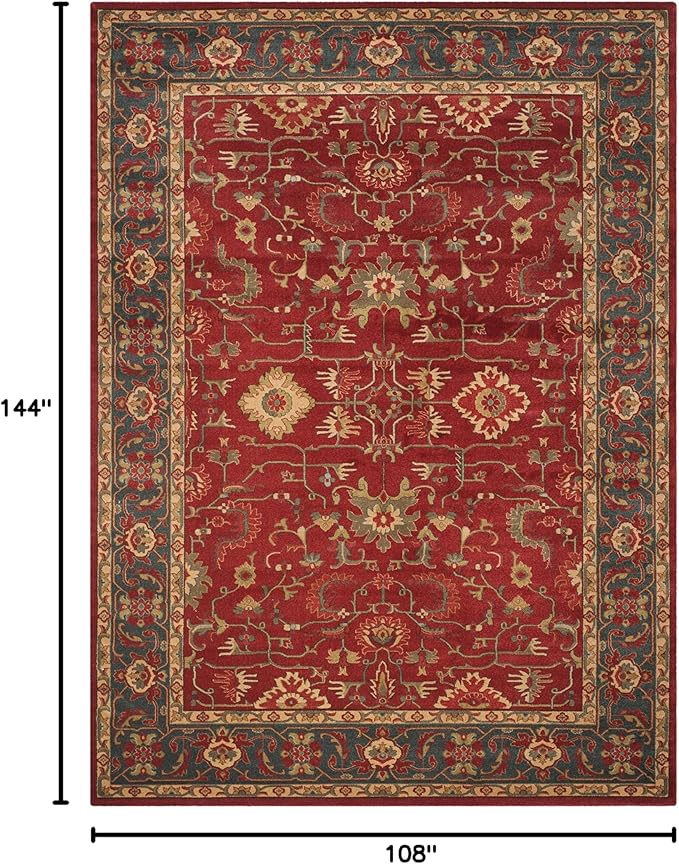 SAFAVIEH Mahal Collection Area Rug - 9' x 12', Red & Navy, Traditional Oriental Design, Non-Shedding & Easy Care, Ideal for High Traffic Areas in Living Room, Bedroom (MAH693F)