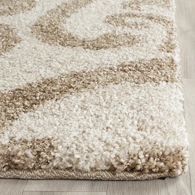 SAFAVIEH Florida Shag Collection Runner Rug - 2'3" x 8', Cream & Beige, Damask Design, Non-Shedding & Easy Care, 1.2-inch Thick Ideal for High Traffic Areas in Living Room, Bedroom (SG462-1113)