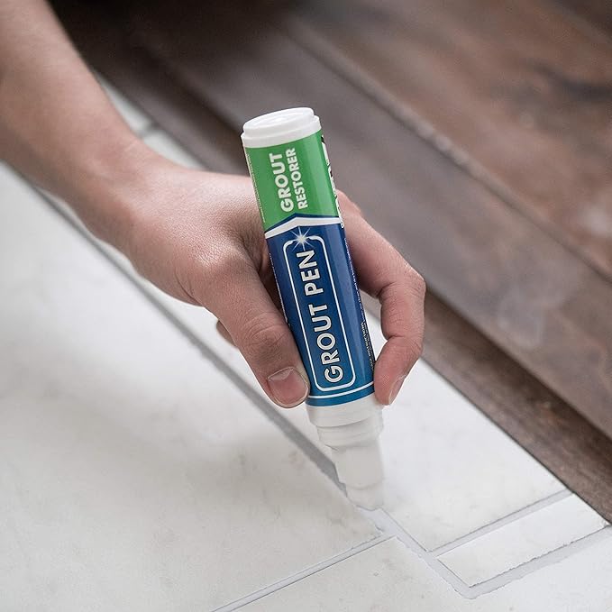 Grout Pen Tile Paint Marker: White Wide 15mm with 5 Pack Replacement Tips - Waterproof Grout Colorant and Sealer Pen to Renew, Repair, and Refresh Tile Grout - Cleaner Coating Stain Pens
