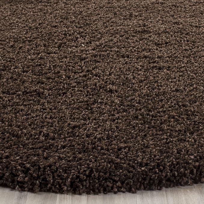 SAFAVIEH Santa Monica Shag Collection 6'7" Round Brown SGN725 Solid Non-Shedding Living Room Bedroom Dining Room Entryway Plush 2-inch Thick Area Rug